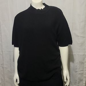 Vintage Koret Knit, Mock Neck, short sleeve, Black Knit Top,